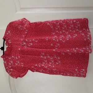 Joie pink w/white floral print flutter sheer sleeve, lined flowy blouse medium